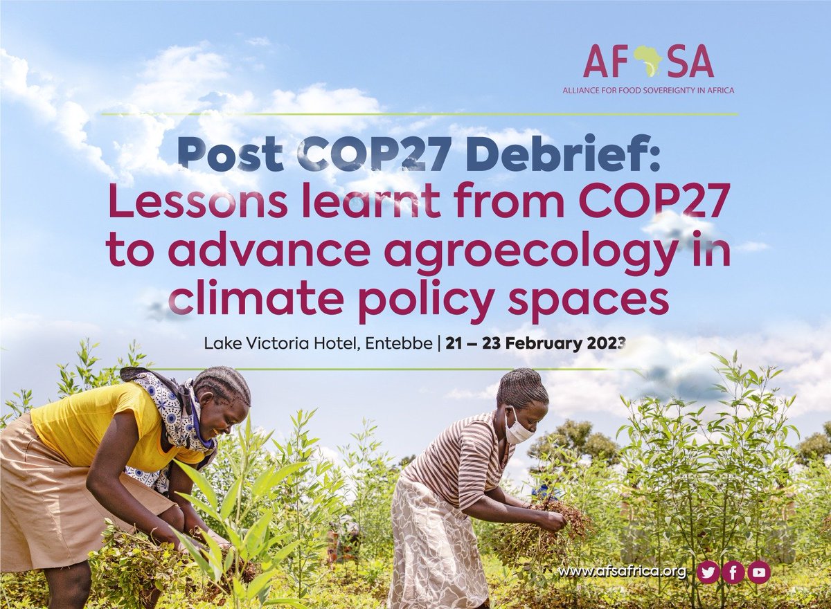 AFSA (@afsafrica) on Twitter photo AFSA is organizing a 3-day workshop in Entebbe, Uganda, that aims to discuss the post #COP27 debrief & strategy planning with the objective of advancing clarity and defining concrete steps to shape Africa's position towards transitioning to #agroecology for a just #ClimateAction! AFSA is organizing a 3-day workshop in Entebbe, Uganda, that aims to discuss the post #COP27 debrief & strategy planning with the objective of advancing clarity and defining concrete steps to shape Africa's position towards transitioning to #agroecology for a just #ClimateAction!
