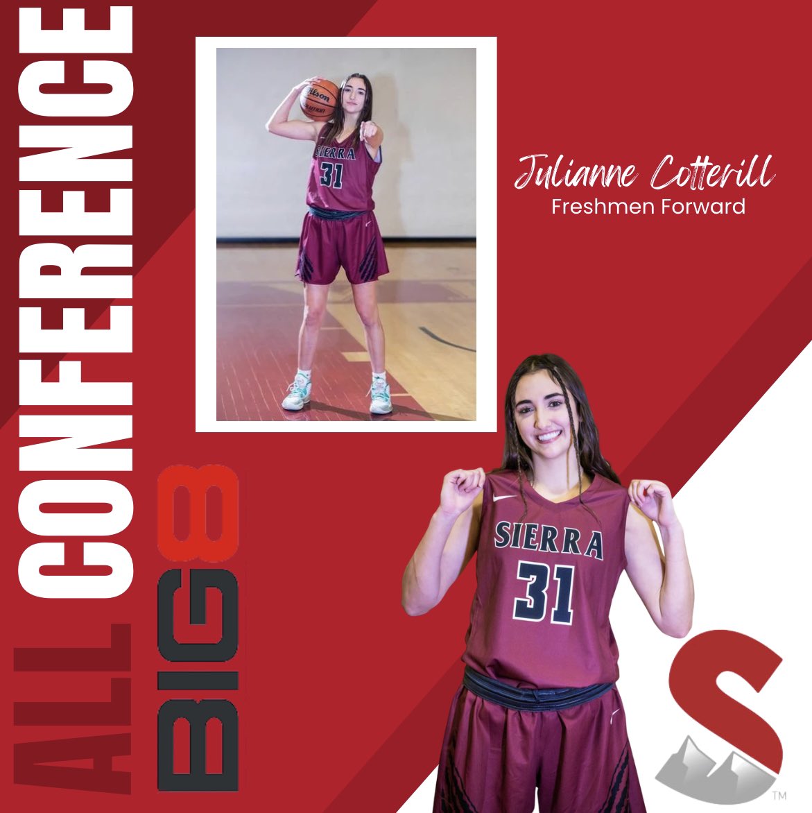 Congratulations to Freshmen Forward Julianne Cotterill on being selected <a href="/Big8WBB/">Big 8 Conference Women’s Basketball</a> All-Conference! Keep working hard on and off the court JC. Wolverine Family is so proud of you.

#TheLegacyContinues #WolverineWay 🐾 #SierravsEVERYBODY #WolverineMentality