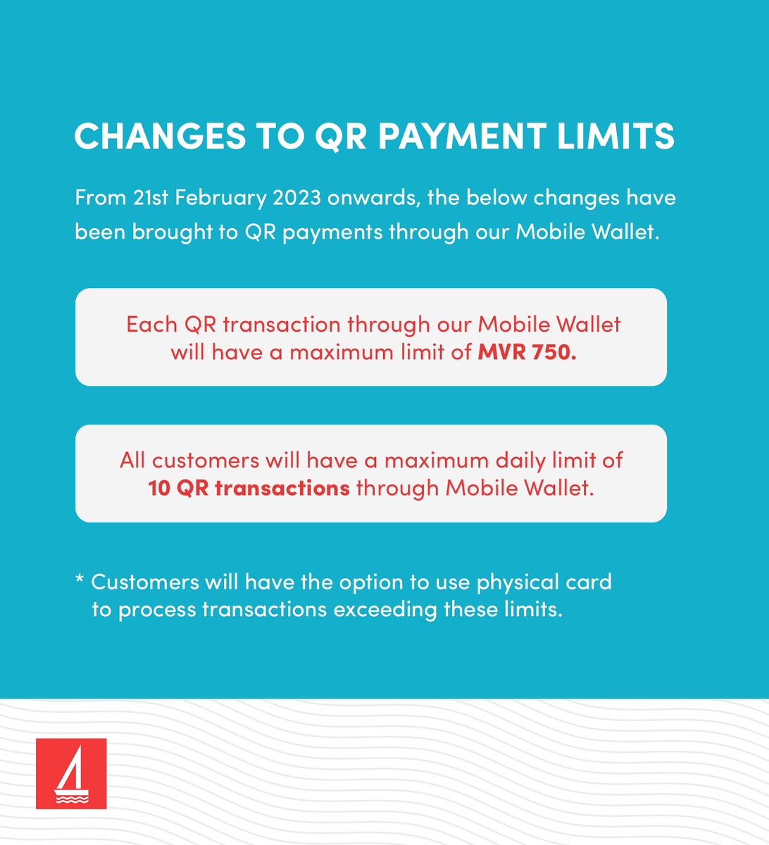 bankofmaldives's tweet photo. Changes to QR payment limits https://t.co/Y0LA5pgoKL