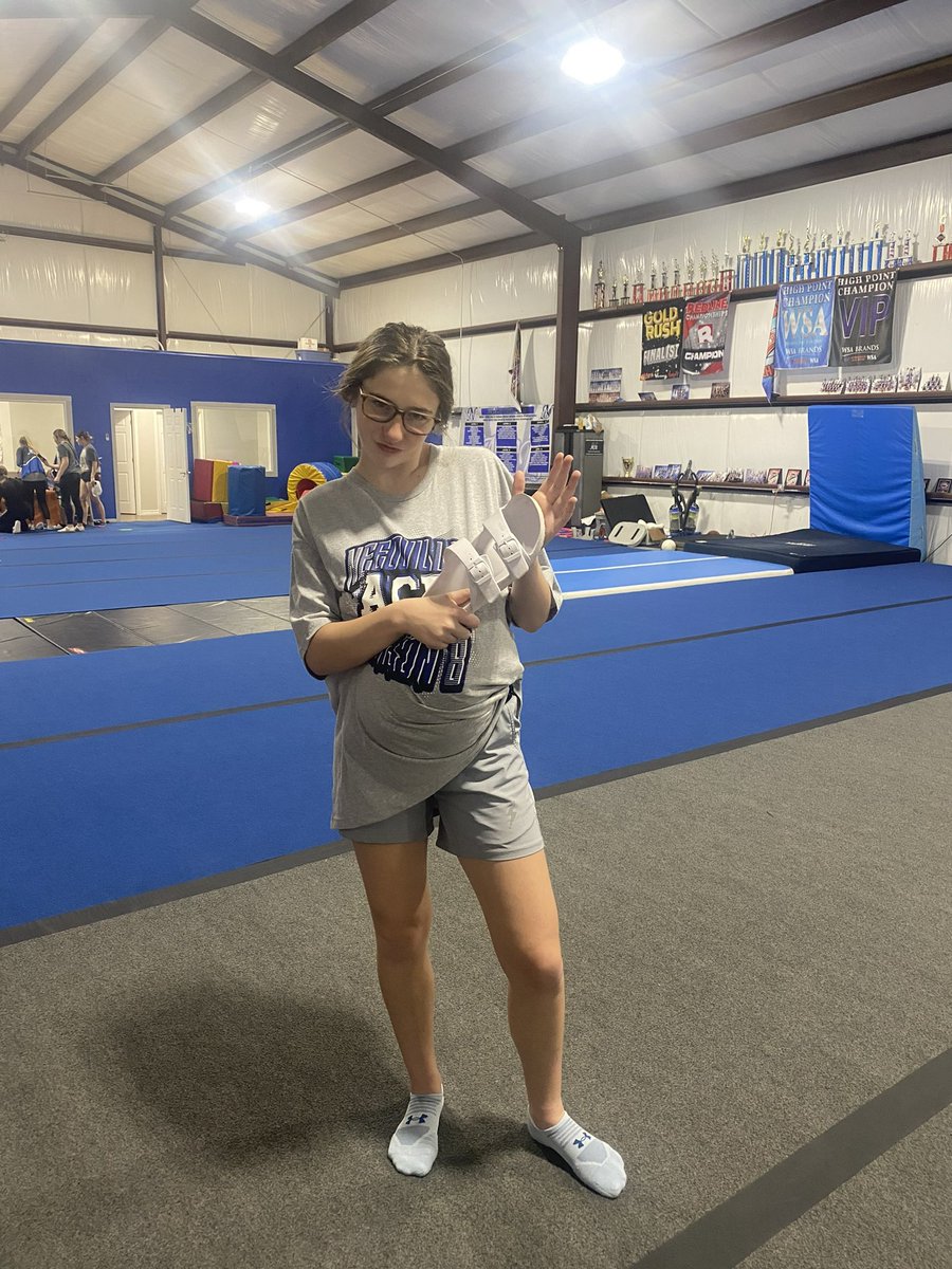Needvilleace's tweet photo. It’s day 2 NCA week of Mystique, and today was dress like like your coach day! The girls are rocking practice while having fun🤍💙 #needvilleace #cheer #dresslikeyourcoach https://t.co/WHnKzIjHUt