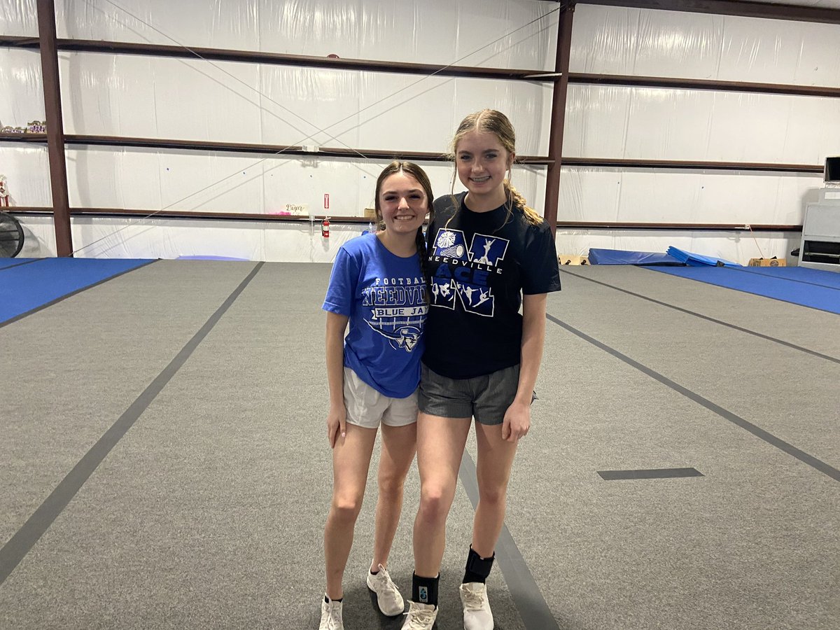 Needvilleace's tweet photo. It’s day 2 NCA week of Mystique, and today was dress like like your coach day! The girls are rocking practice while having fun🤍💙 #needvilleace #cheer #dresslikeyourcoach https://t.co/WHnKzIjHUt
