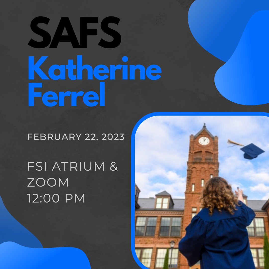 We hope you join us for pizza and our Wednesday meeting.

This meeting SAFS welcomes Katherine Ferrel, our Program Coordinator and Academic Advisor for the Forensic Science Institute!