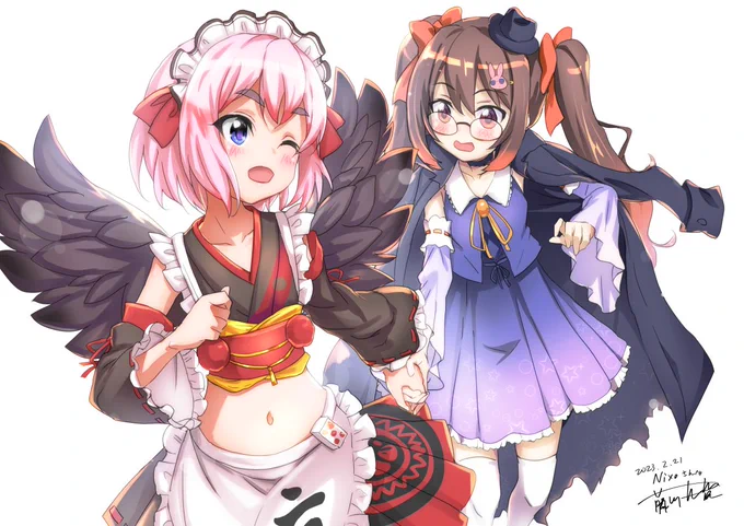 Commission_千羽黒乃さんと鴨神にゅうさん#黒乃の巣 #かもあーと 