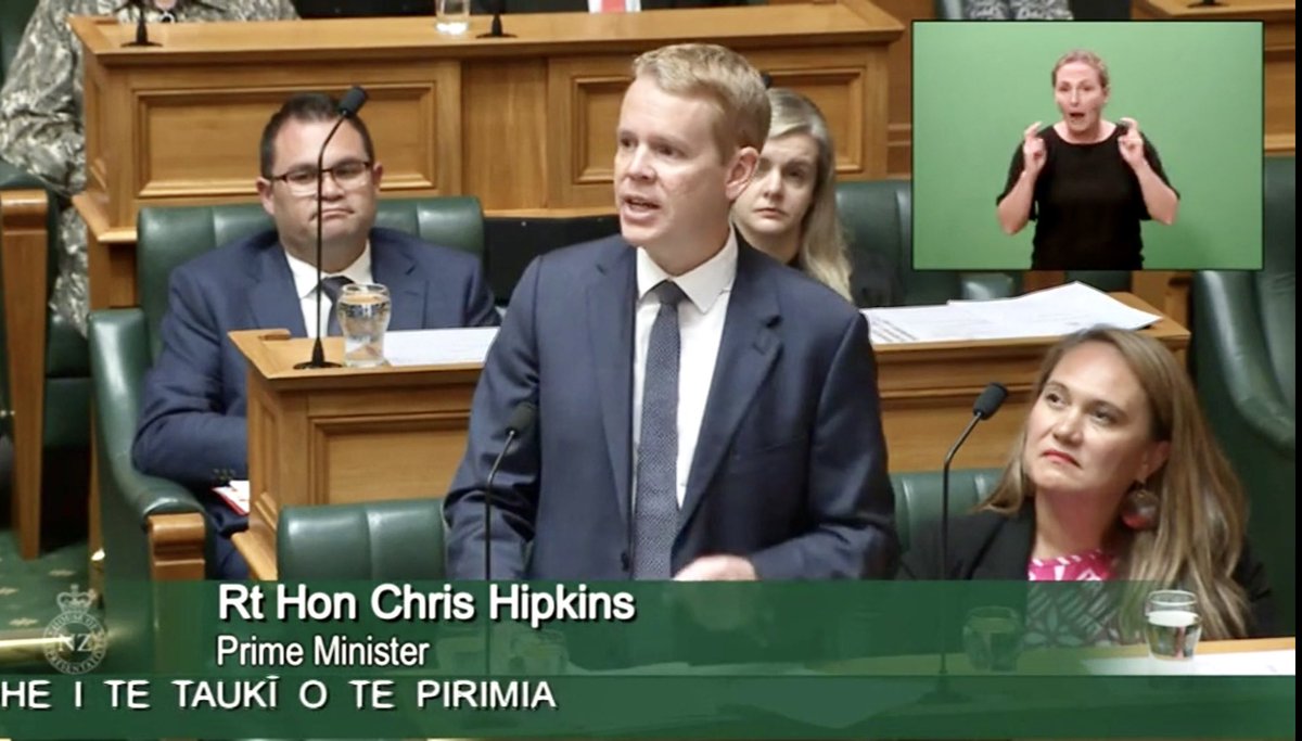 MarjaLubeck's tweet photo. Standing ovation for @chrishipkins first Prime Minister’s statement @NZParliament Talking about our focus on the bread and butter issues in front of New Zealanders right now, the cost of living and recovering and rebuilding from the cyclone. The recovery will [1/2] https://t.co/134nwDfxJP