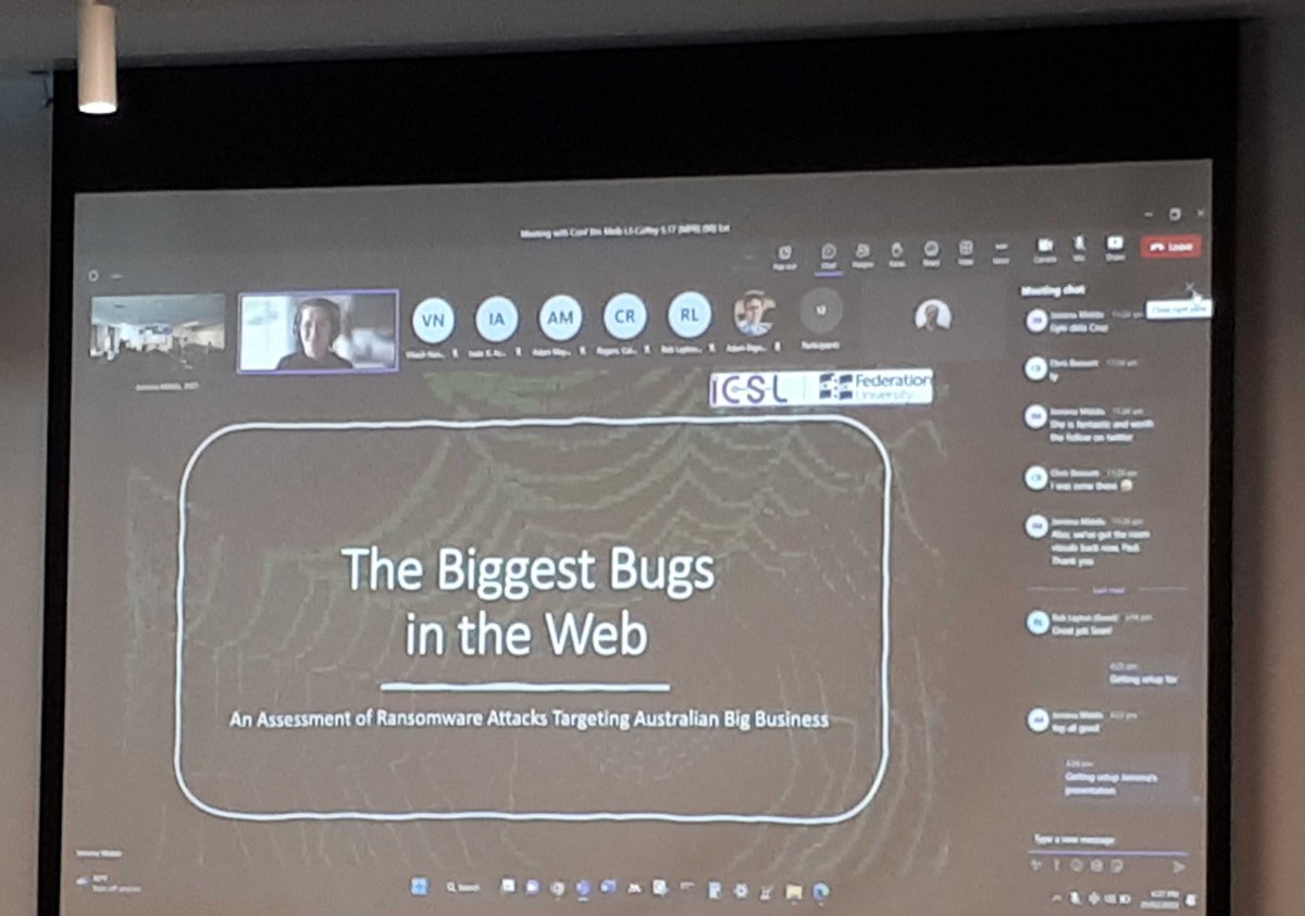 Malware Reverse Engineering Conference 2023 speaker @JemimaMiddis talking about “The Biggest Bugs in the Net - An Assessment of Ransomware Attacks Targeting Australian Big Business”

#MRE2023 #Ransomware #cybersecurity #Melbourne