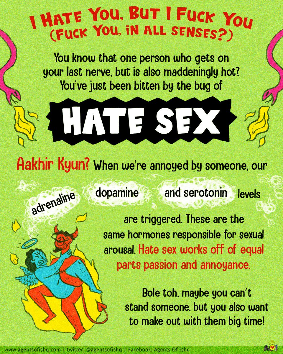 AgentsofIshq's tweet photo. Ever heard of "hate sex," Agents? It's that #NoFilterFucking that happens when someone gets on your last nerve but also turns you on to no end! But why does that happen? 🤔
#HateSex #ValentinesMonth #HatkeSex #IHateYouLikeILoveYou #FuckYouInEveryWay https://t.co/JpOJwoOLqu