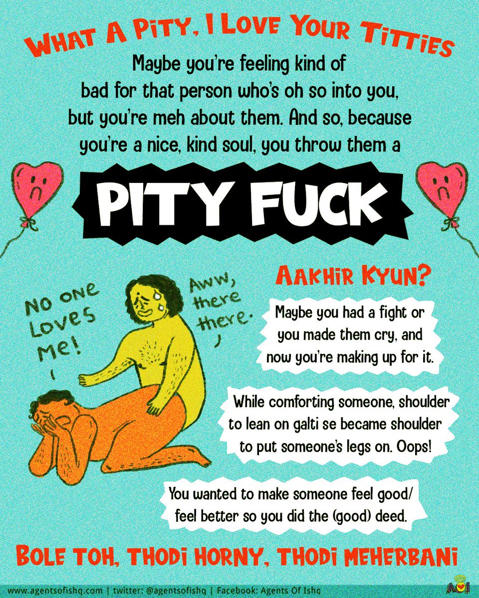 AgentsofIshq's tweet photo. "Pity sex" is all about that "meh" wala sex. It's all about doing someone a favour out of the kindness of your heart- or is it? 👀
#PitySex #HatkeSex #ShoulderToLeanOn #HurtComfort #DoingASolid https://t.co/HXeUG6DqyU
