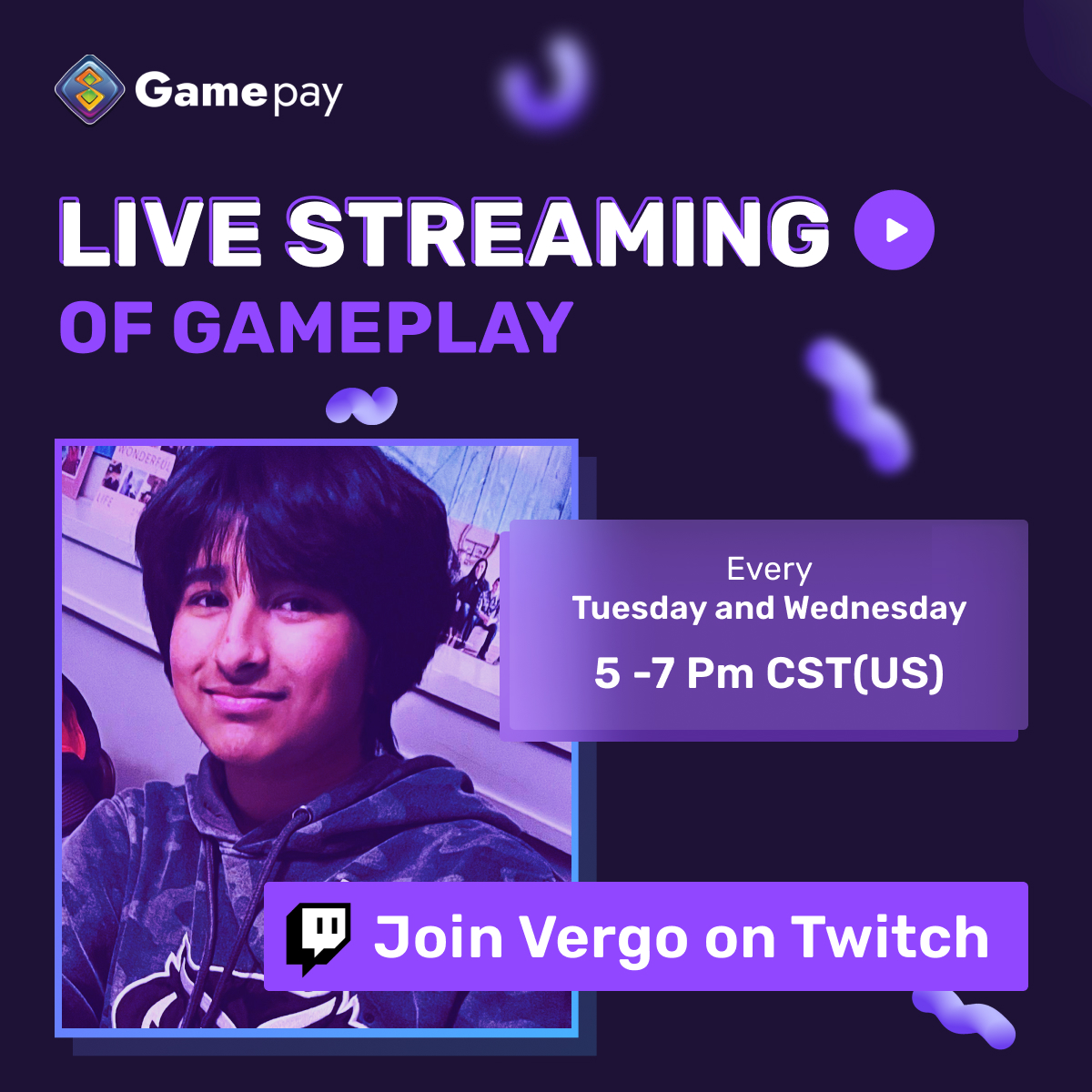Hey there! Just a friendly reminder that you can join in on an exciting gaming experience with Vergo on Twitch every Tuesday and Wednesday from 5-7 PM CST(US)! Whether you're a seasoned gamer or new to the world of Fortnite
Join us on Gamepay Twitch ----m.twitch.tv/gamepayofficial