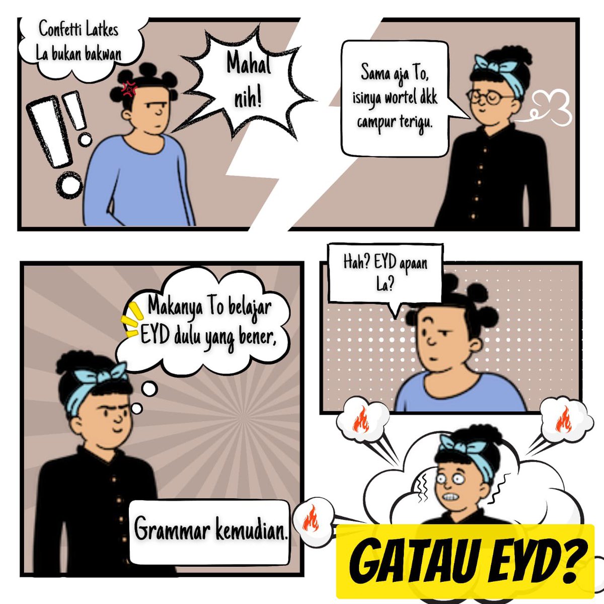 hmbsi_unpas's tweet photo. Seorang anak tertipu ratusan ribu rupiah hanya karena bakwan! 

Begitulah kiranya, ketika ilustrasi diatas dijadikan judul berita. Seringkali kita sibuk dengan kefasihan akan grammar yang kita gunakan. Terbodohi oleh sebuah label 'bahasa asing' demi mendapatkan suku kata elit. https://t.co/nj1haKcwgI