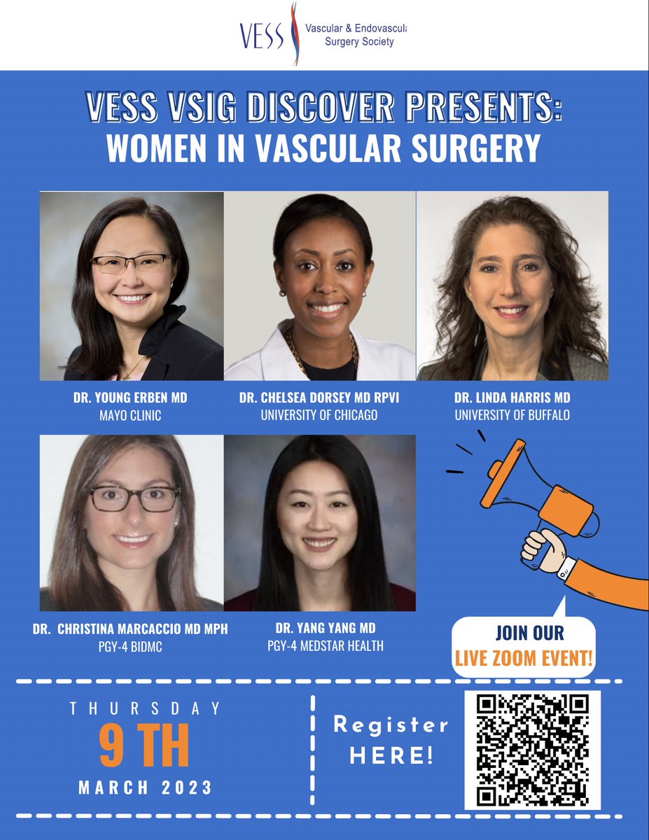 moira_mcgevna's tweet photo. Super excited for the next @VESurgery VSIG Discover event. An inspiring panel to discuss their journeys and experiences being a woman in vascular surgery. Scan the QR code to register! @VessVsig @FutureVascSurgn @ErbenYoung @MdDorsey @YangYang_MD https://t.co/UgPh21ggmb