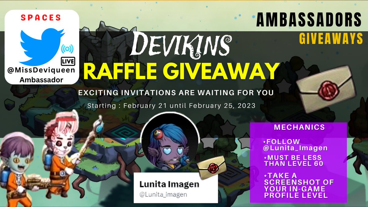 Devikins Ambassadors Event📣

Are you Ready on the Next Wave🔥 

with the courtesy of @Lunita_imagen she wants to share her prize.

MECHANICS
1Follow @Lunita_imagen
2Must be less than Level 60
3Take a screenshot of your in-game profile level

<a href="/devikins_game/">Devikins</a> <a href="/snsjr/">정창민</a> 
#Web3Games