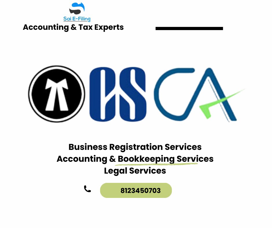 SAIEFILING1's tweet photo. We Team Sai E-Filing
Help Business Owners to Grow From Foundation 
We provide Chartered Accountant Services 
Company Secretary Services 
Lawyer Services 
#saiefiling #Registration #LAW #accounting #bookkeep https://t.co/dJrNod9lmI