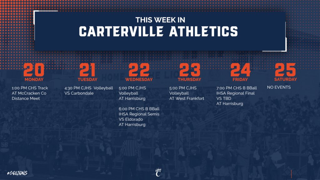 carterville_5's tweet photo. This week's schedule of events. Go Lions! https://t.co/7wtaKHF0Iu