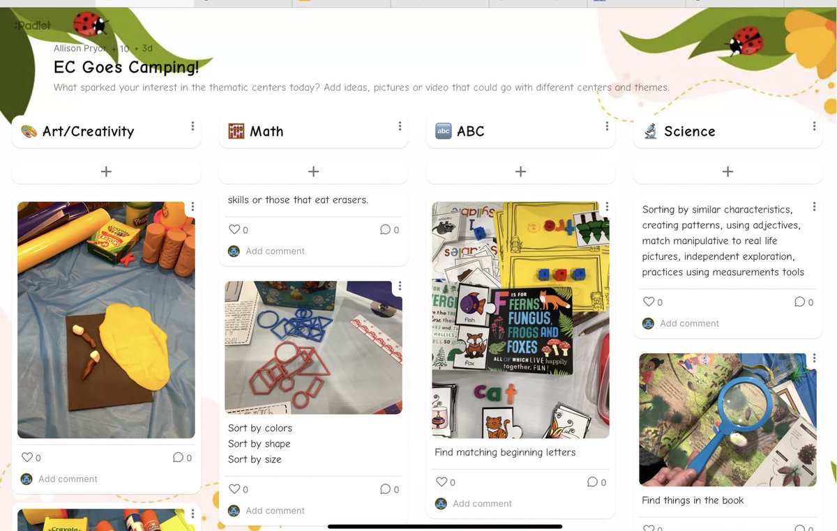 During immersive thematic centers, early childhood educators used Padlet to document and share ideas. Blending hands on work with digital creation is one way to enhance learning and make it interactive! <a href="/cisdPL/">Coppell ISD Professional Learning</a> #cisdprek #cisdworkingtogether