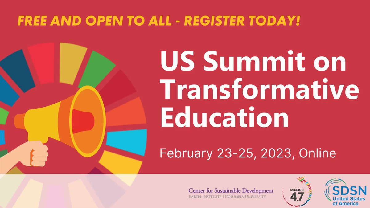 Join our friends at @sdsnusa, @csd_columbia, and @mission4point7 to discuss action and best practices for #TransformingEducation, and more 💡

The event will be held online, February 23-25.

There's still time to register ➡️ bit.ly/3JVVXCp