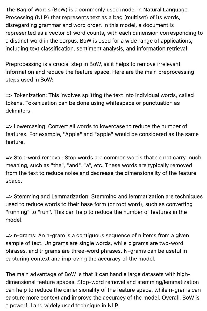 ChandraPraksh_B's tweet photo. Machine Learning Concept 7:
Bag Of Words Concept.
Stemming, Lemmatization, Stop-words, Corpus, n-grams (uni-grams, bi-grams, tri-grams)
#MachineLearning #DataScience #ArtificialIntelligence #nltk #NLP #datapreprocessing #ngrams #stemming #stopwords #bagofwords #tokenization https://t.co/2lKrsZQ99B