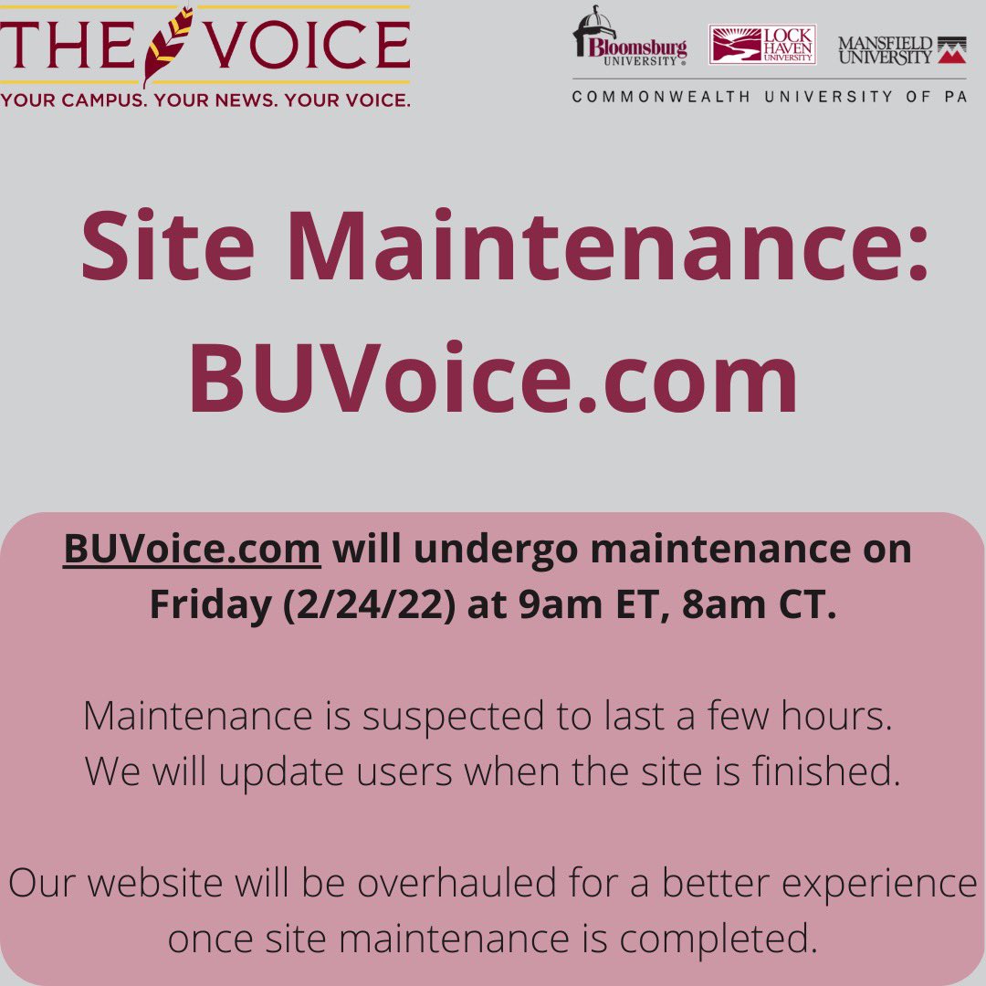 BUvoice's tweet photo. UPDATE:
https://t.co/yuakvKVTnG will be undergoing maintenance on Friday (2/24) at 9am ET (8am CT). Maintenance is expected to last a few hours. https://t.co/SRSoTO65dW