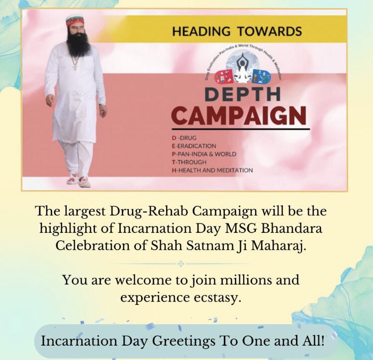 Ravneet Sekhon on X: Saint Dr Gurmeet Ram Rahim Singh ji Insan has started  #DepthCampaign to help the drug addicted persons to come out of clutches of  drugs by providing them proper