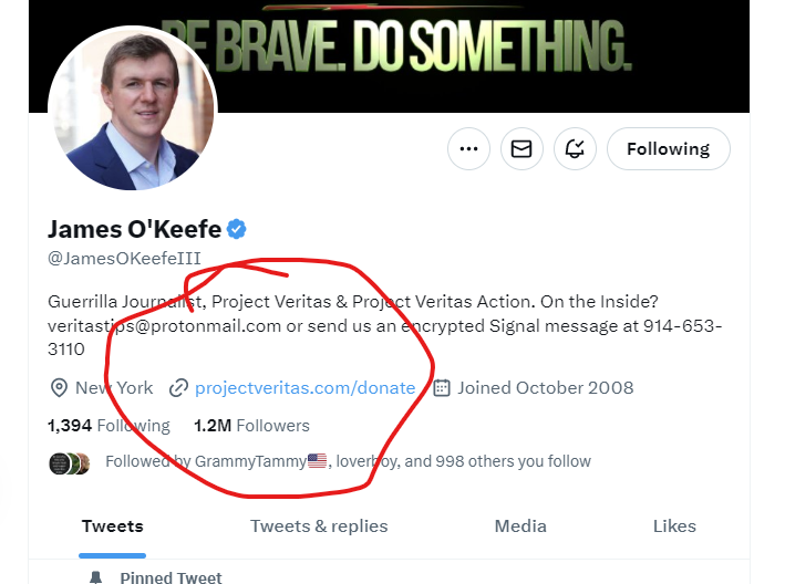 PhilipM42333347's tweet photo. @JamesOKeefeIII @JamesOKeefeIII please edit your profile info asap! #ProjectVeritasISOVER #ProjectVeritas https://t.co/jBgGUpwH24