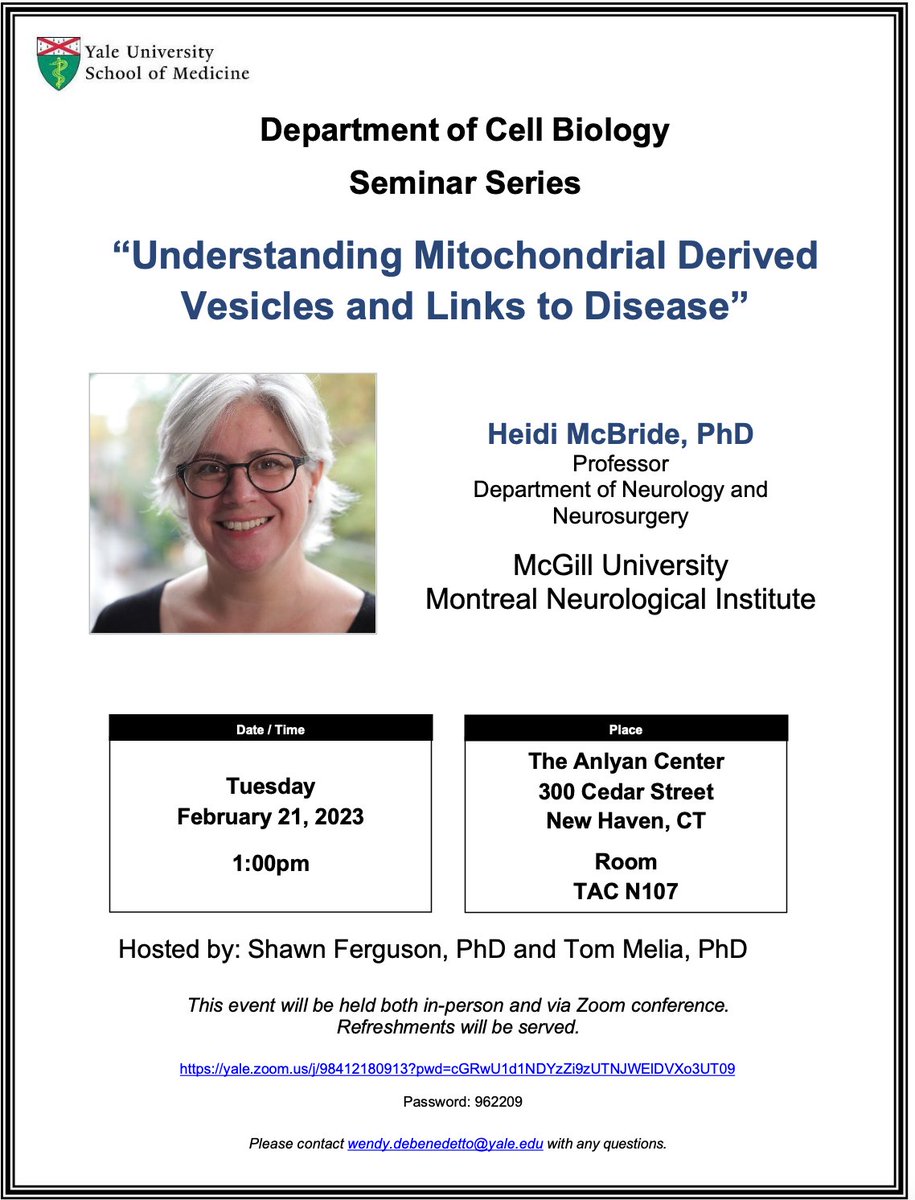 Yale Cell Biology on Twitter "We're hosting Heidi McBride