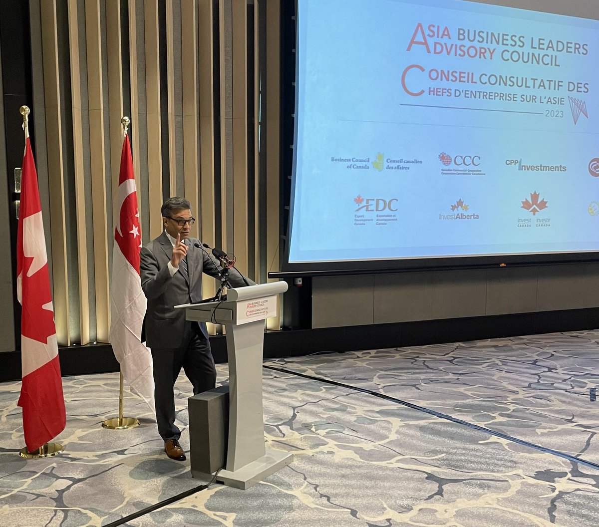 AsiaPacificFdn's tweet photo. We thank The Hon. @mary_ng Canada’s trade minister and @goldyhyder head of @BizCouncilofCan for opening our 6th annual Asia Business Leaders Advisory Council #ABLAC in #Singapore in advance of #CIAC2023 https://t.co/szAiFPEqLv