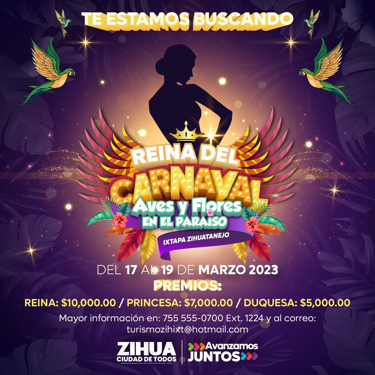 Gob_Zihuatanejo's tweet photo. ¡Este año el tan esperado Carnaval Ixtapa Zihuatanejo 2023 tiene grandes sorpresas! Zanka conviértete en la Reina del Carnaval, el Rey feo, la Comparsa más padre de todas o el Carro alegórico más impactante, jálate primo aquí te dejamos el link https://t.co/soQ2emIyUl https://t.co/vKo9dJ1SUg