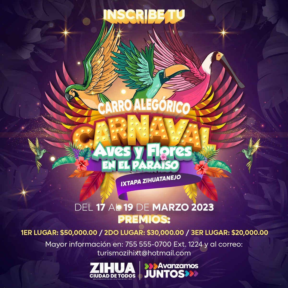 Gob_Zihuatanejo's tweet photo. ¡Este año el tan esperado Carnaval Ixtapa Zihuatanejo 2023 tiene grandes sorpresas! Zanka conviértete en la Reina del Carnaval, el Rey feo, la Comparsa más padre de todas o el Carro alegórico más impactante, jálate primo aquí te dejamos el link https://t.co/soQ2emIyUl https://t.co/vKo9dJ1SUg