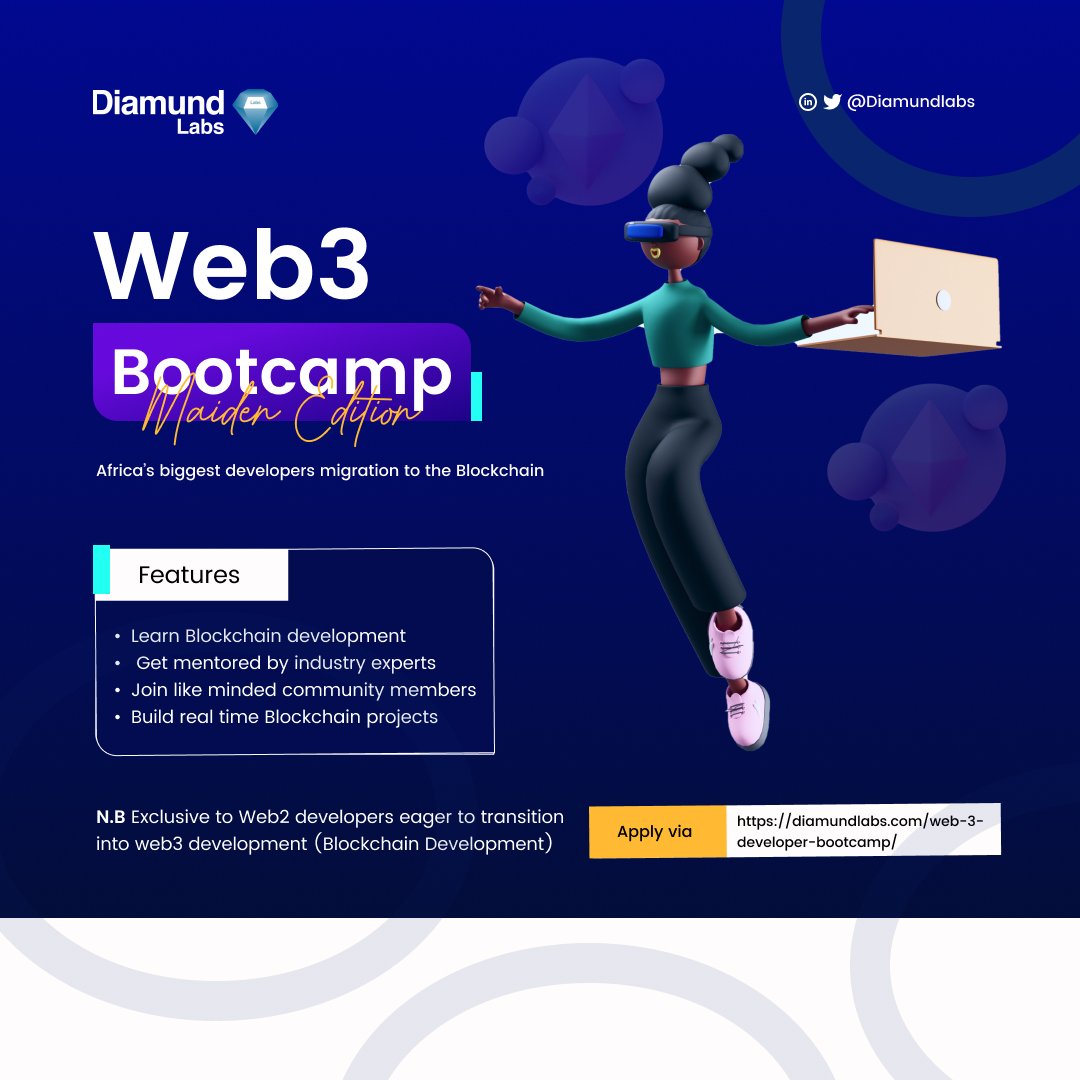 _G5_Boss's tweet photo. I will be attending the @diamundlabs web3 bootcamp. I will Learn Blockchain development, Get mentored by industry expert, Join like minded community members, Build real time Blockchain projectsYou can join me here https://t.co/hz0cE05Gbs #web3bootcamp https://t.co/gz2hFIZsRR