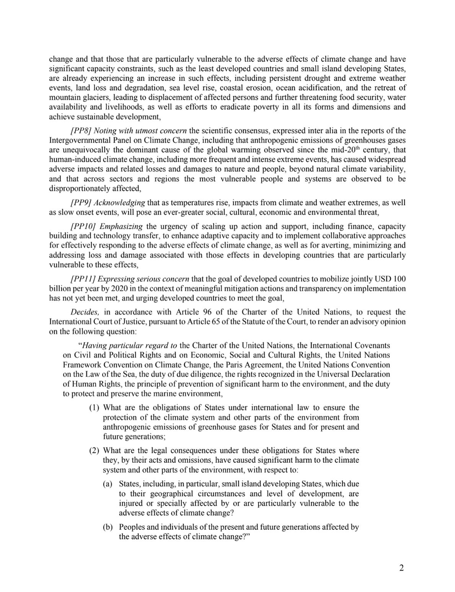 It is happening: Vanuatu &amp; others are bringing the world's biggest problem to the world's highest court ⚖️. 

Read the draft #UNGA resolution requesting an <a href="/CIJ_ICJ/">CIJ_ICJ</a> advisory opinion on #HumanRights &amp; #ClimateChange 👇

📢 All countries must now #EndorseTheAO #ICJAO4Climate