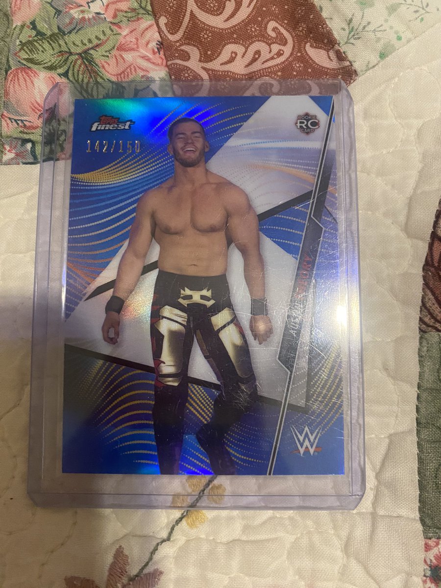 collector816's tweet photo. @anthonyvito8 @WrestlingTradi2 @wrestlingcards @card_guide @Chuckst48443238 @Axel_Foley13 @CardboardPicker @MikesUpperDeck1 @CollectingWithC @TheHuskerhav @AewCard Help pay for my Summerslam tickets

All Stars Lot: $80 shipped
Theory Blue Rookie /150: $70 shipped
Belair Auto /49: $25 shipped 
Take the whole lot for: $160 shipped https://t.co/GczS6mt7y6