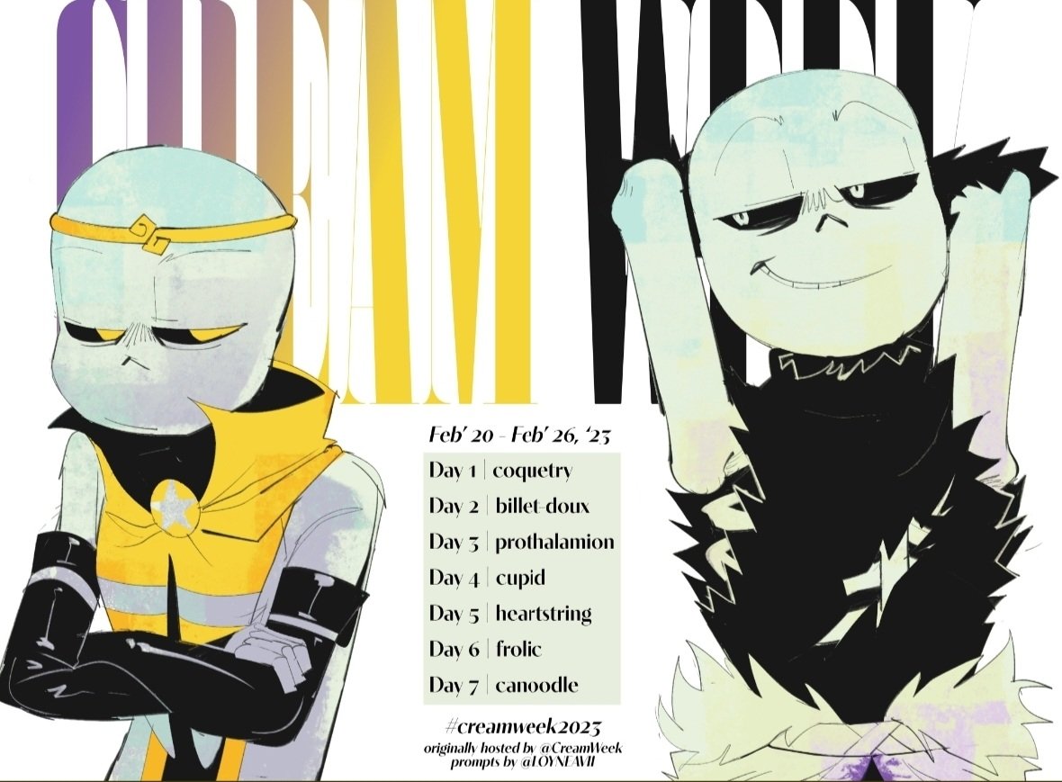 ketchupx203's tweet photo. CREAM WEEK 💛🤍 day1 coquetry #creamweek2023 #undertaleAU #crossxdream #dreamtale #underverse06 #dreamsans #crosssans #xtale https://t.co/Xqe46HHEqS