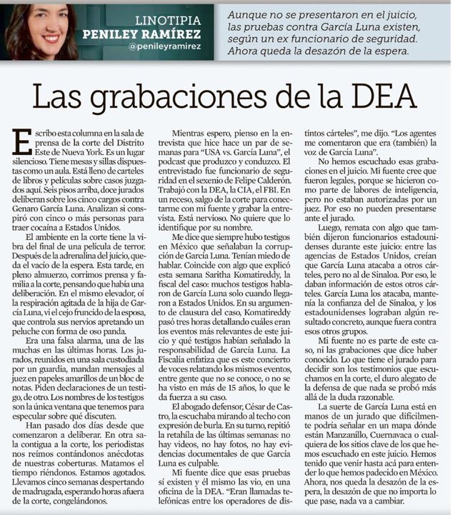 laloduron's tweet photo. en la espera mientras delibera el jurado del caso garcía luna, nos espera la desazón de que no importa lo que pase, nada va a cambiar.

lean a @penileyramirez; como es usual, vale mucho la pena. https://t.co/8Rb4iXRDYa