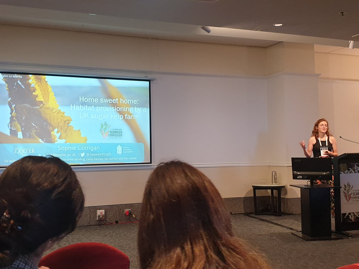 <a href="/SeaweedSoph/">Sophie Corrigan</a> speaking about the habitat value of seaweed farms #ISS2023 💚🙌
