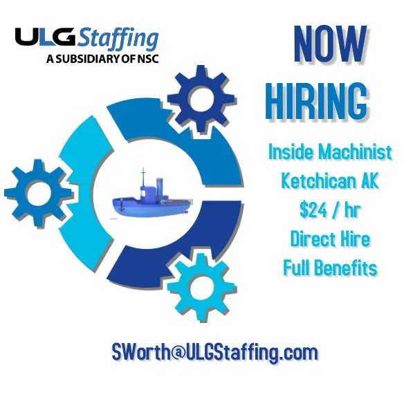 #nowhiring! ULG Staffing is looking to fill a direct hire position for an Inside Machinist in Ketchican, AK. Send your resume #today! #alaska #alaskaadventures #employment #jobsearch #sharingalaska