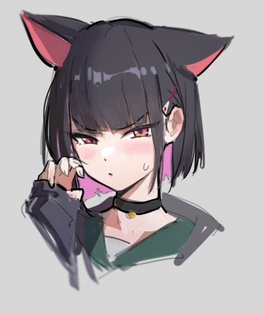 1girl animal ears solo pink hair choker black hair colored inner hair  illustration images