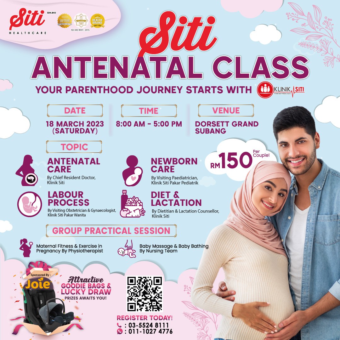 Joining Our 3.0 Antenatal Class!
Collect As Many Knowledges as You Can and Variety Freebies Awaits You There!

Covering An Important Topic by Our Specialist Doctor and Healthcare Expert, Offer New Parents Hands-On Experience on All Thing’s Pregnancy-Related.

RM150 Per Couple!