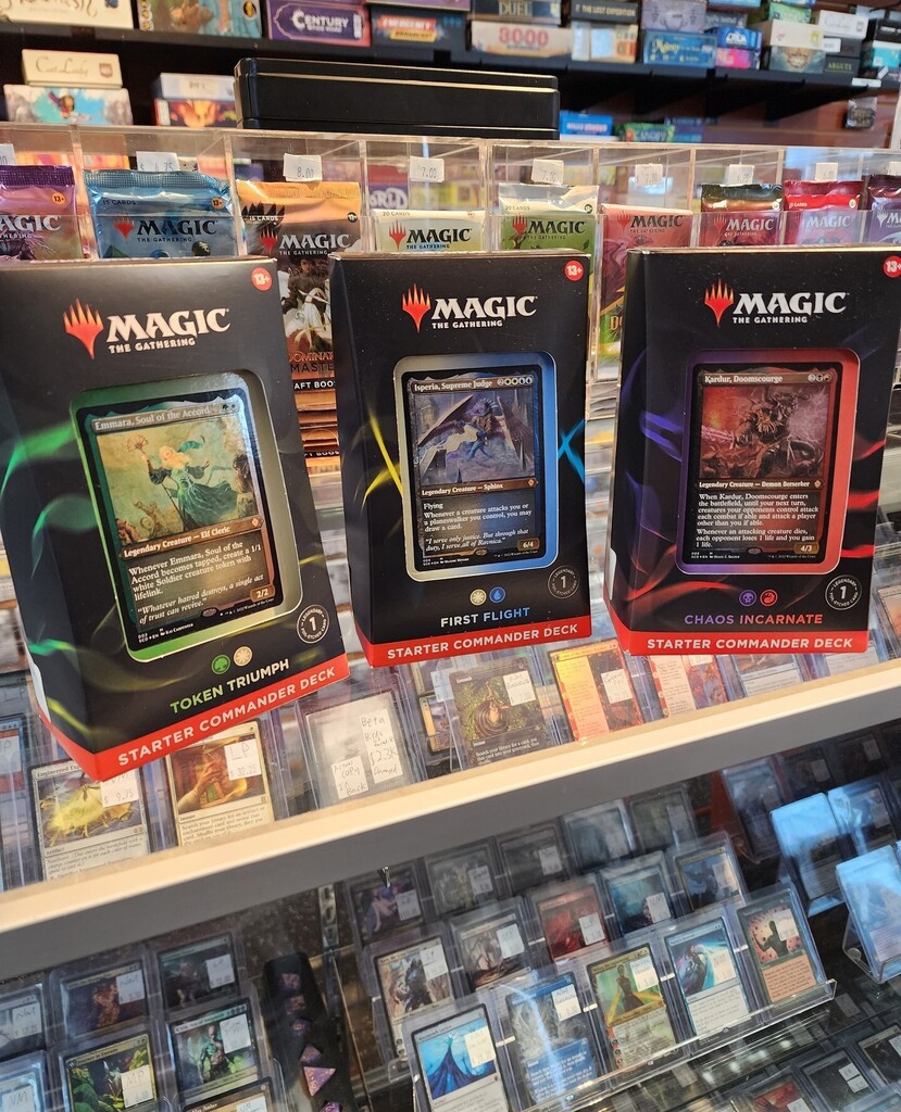 MeeplesGames's tweet photo. Have you wanted to get into Commander? Now's the time to get started. Swing by and pick up one of these new Commander Starter Decks!
#meeplesgames #boardgames #mtg #magicthegathering #mtgcommander #westseattle #seattle #mtgseattle #boardgamecafe https://t.co/qDcKZqU7vW https://t.co/GSNvg7XYKL