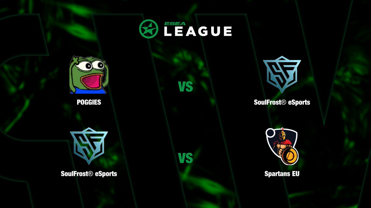 📢 Heute starten wir mit eine kleinen Highlight - das erste Match auf Anubis 

📺 twitch.tv/ctvcsgode 🇩🇪
🎙 <a href="/_FudoD/">FudoD</a> 🇩🇪

🏟 <a href="/ESEA/">ESEA League</a> League Intermediate EU Season 44

🕕 18:00 Uhr
⚔ <a href="/TeamPOGGIES/">POGGIES</a> 🆚 <a href="/SFeSportsORG/">SoulFrost® eSports</a> 

🕗 20:00 Uhr
⚔ <a href="/SFeSportsORG/">SoulFrost® eSports</a> 🆚 <a href="/SpartansEu/">Spartans EU</a>