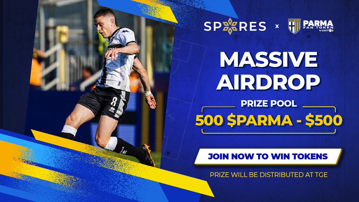 Spores_Network's tweet image. 🔥 #SporesLaunchpad x @1913parmacalcio $PARMA HUGE #AIRDROP🔥

⏰Time: Feb 21 - Feb 25
🎁Rewards: 500 $PARMA #tokens

👉JOIN NOW: bit.ly/3ke2D4t👈
#airdrop #SporesLaunchpad #Giveaway #gleam #Web3 #fantoken