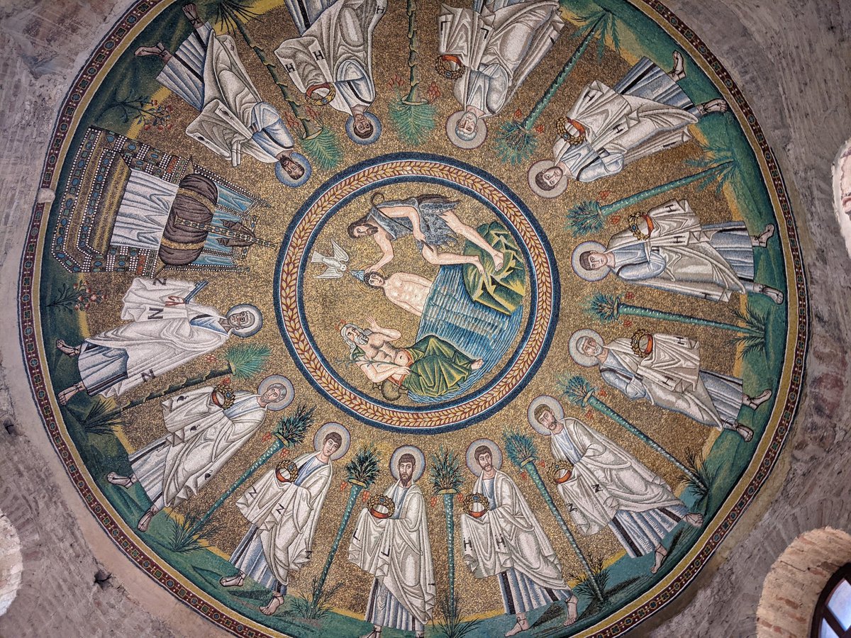 #mosaicmonday Arian Baptistery, Ravenna built in the late 5th/early 6th century by Ostrogothic King Theodoric the Great. #lateantiquity #ravenna #romanhistory #mosaic #religion #goths #baptism #apostles