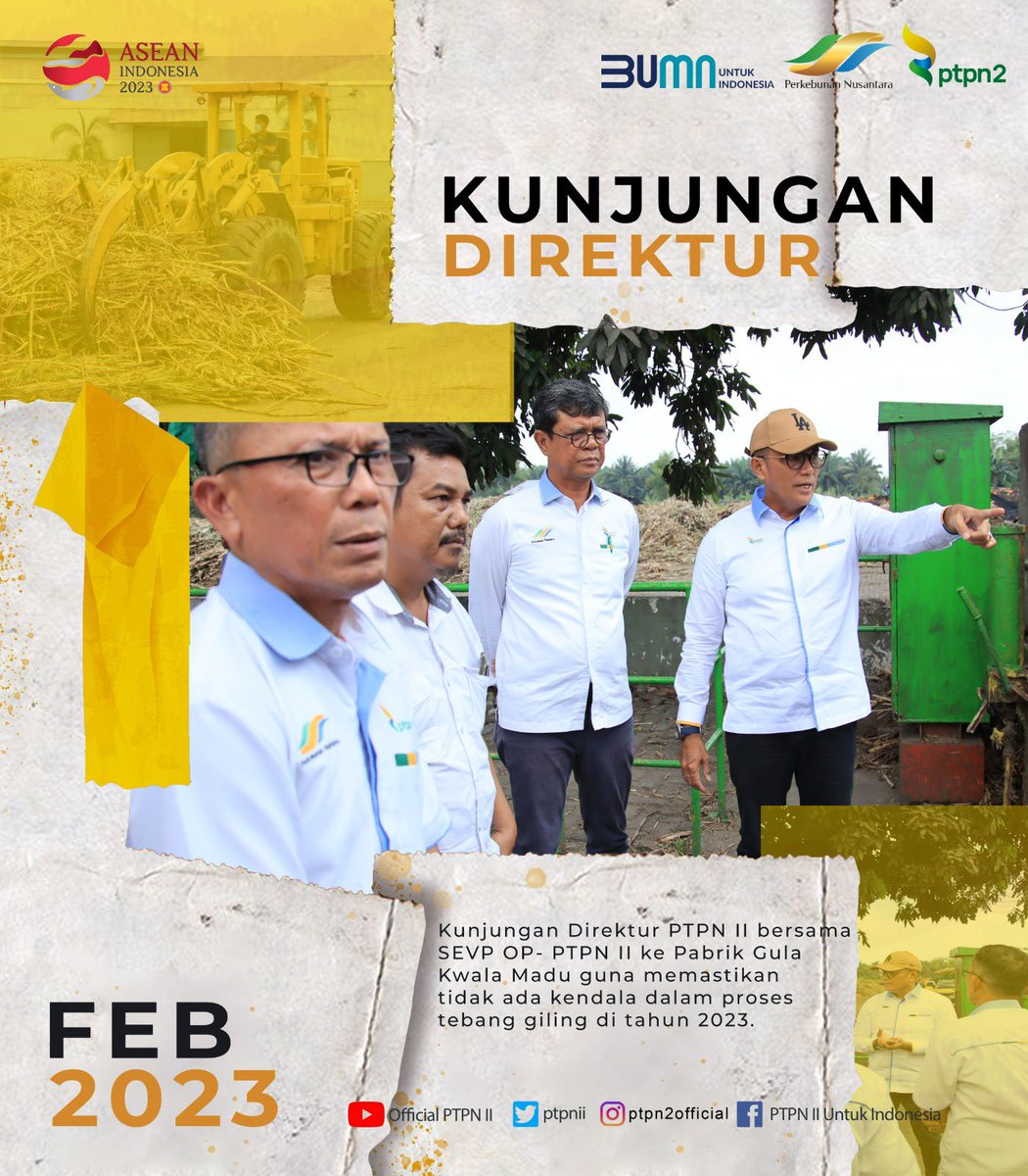 ptpnii's tweet photo. Direktur PTPN 2 Bapak Irwan Perangin-angin bersama SEVP Operation Bapak RM Mulianta Sitepu melakukan kunjungan kerja Senin, 20 Februari 2023.
Selengkapnya https://t.co/DhmOIigAmH
@KemenBUMN @holding_ptpn
#ptpn2 #ptpnii #ptpnjayaberkahjuara https://t.co/R5VfOAeDF1
