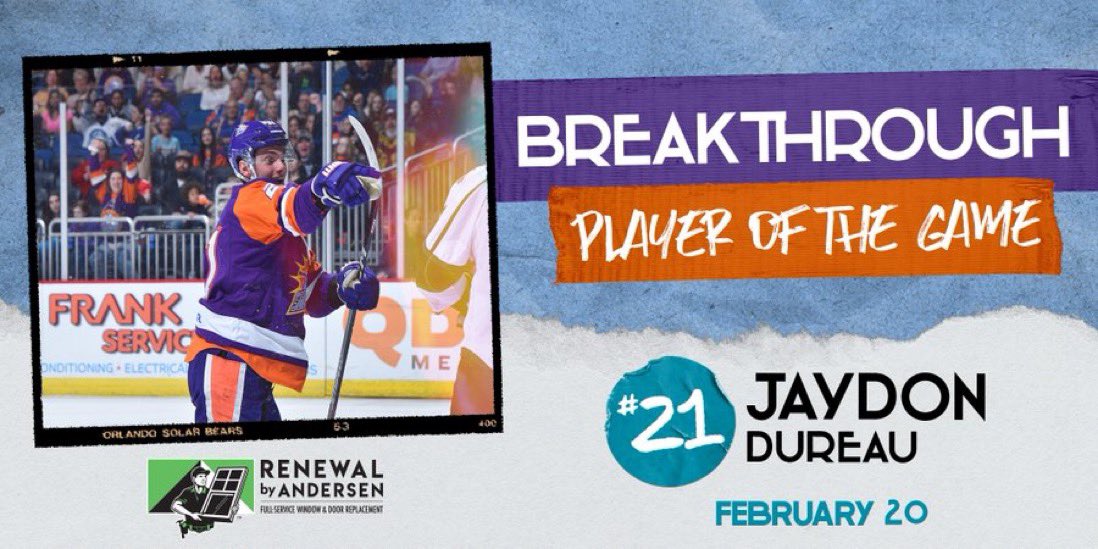 OrlandoHockey's tweet photo. Our @RbACorp Breakthrough Player of the Game, Jaydon Dureau! 👊 @jaydon_d15 https://t.co/HXnxDnHYW3