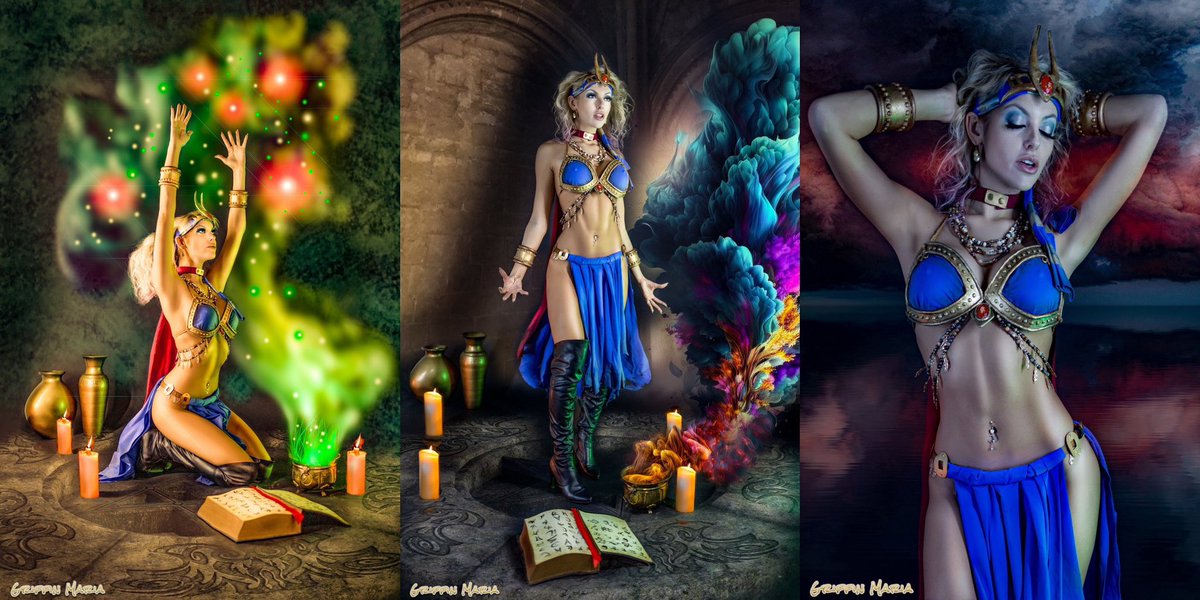 YoDanno's tweet photo. I’d like to introduce you to my friend @griffinmariaAZ. Not only is she a model, gamer &amp; artist but she is a huge Dragonlance &amp; Clyde Caldwell fan! She’s kind enough to share some behind-the-scenes pics with me of when she brought his famous “Pot Luck” painting to life!
1/2
#DnD https://t.co/j3WDpZf61Z