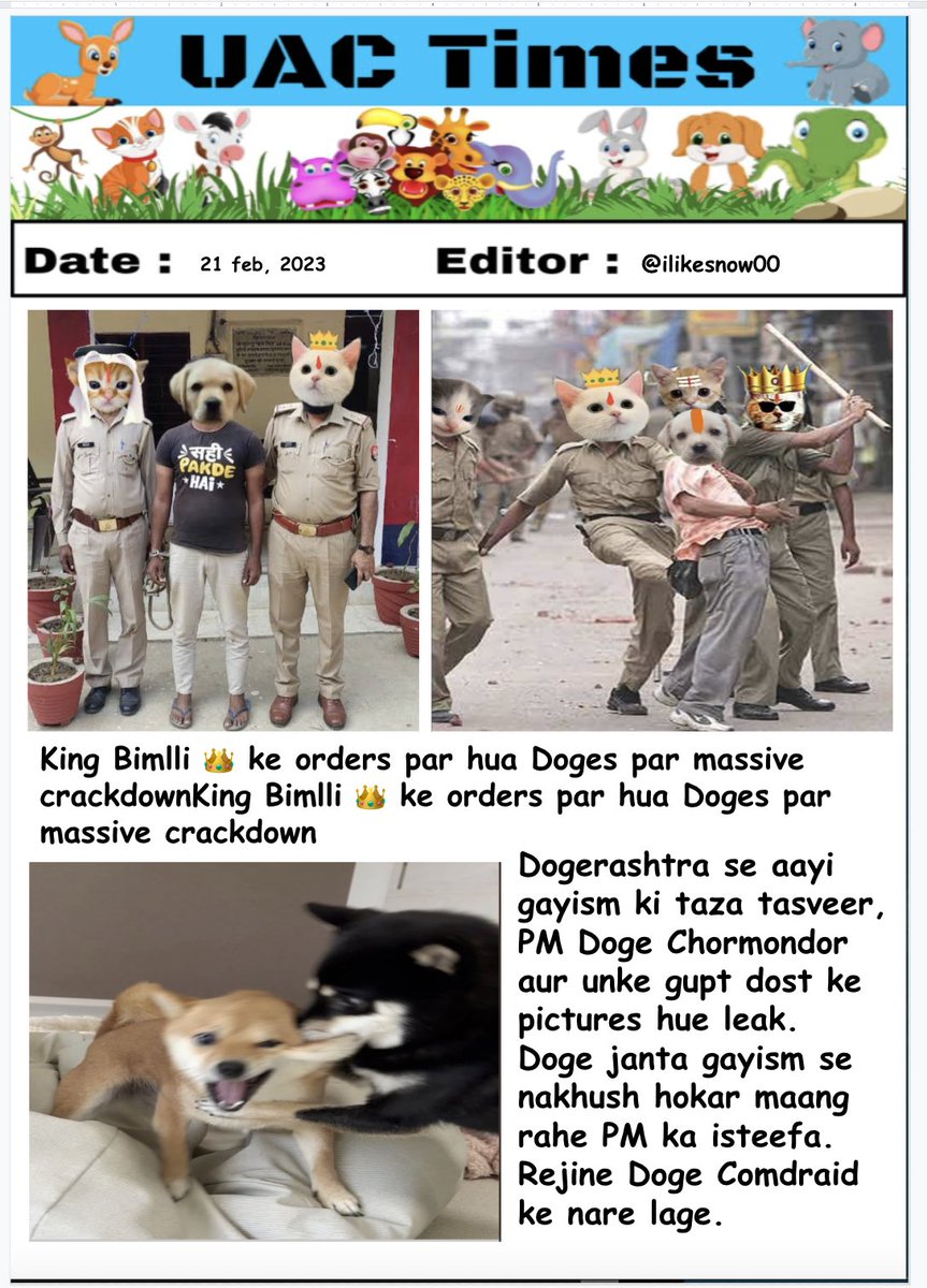 uac_times's tweet photo. आज की mind blowing समाचार!
President:@Croco_indic
Emditor: @ilikesnow00
Chor Reporters: @King_Dogxxter @i_am_BilliAm_ @rajneta_hamthi @__Saffron_Fire_ @Goru3112 @mini_tiwari_ @Aamani_03
#UACTimes ❤️🙏 https://t.co/7d8EQcBTg0