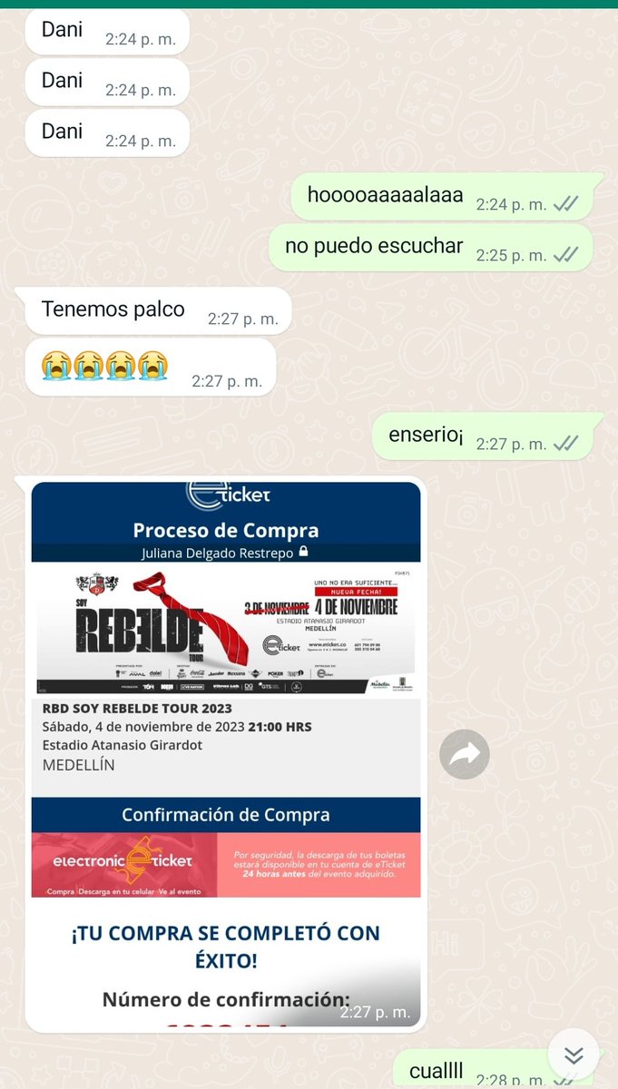 Mis amigues y yo hace 8 días estabamos en un estado de frustración total x q hace 18 años soñamos con lo que hoy es una realidad. 

Lo luchamos, lo sufrimos, lo lloramos! 
Lo LOGRAMOS. 

Tenemos palco para el #SoyRebeldeWorldTour

Posdata-  a <a href="/Juliiidel/">Juliana ⭐ qué mala eres</a> ya se le quitó la migrania