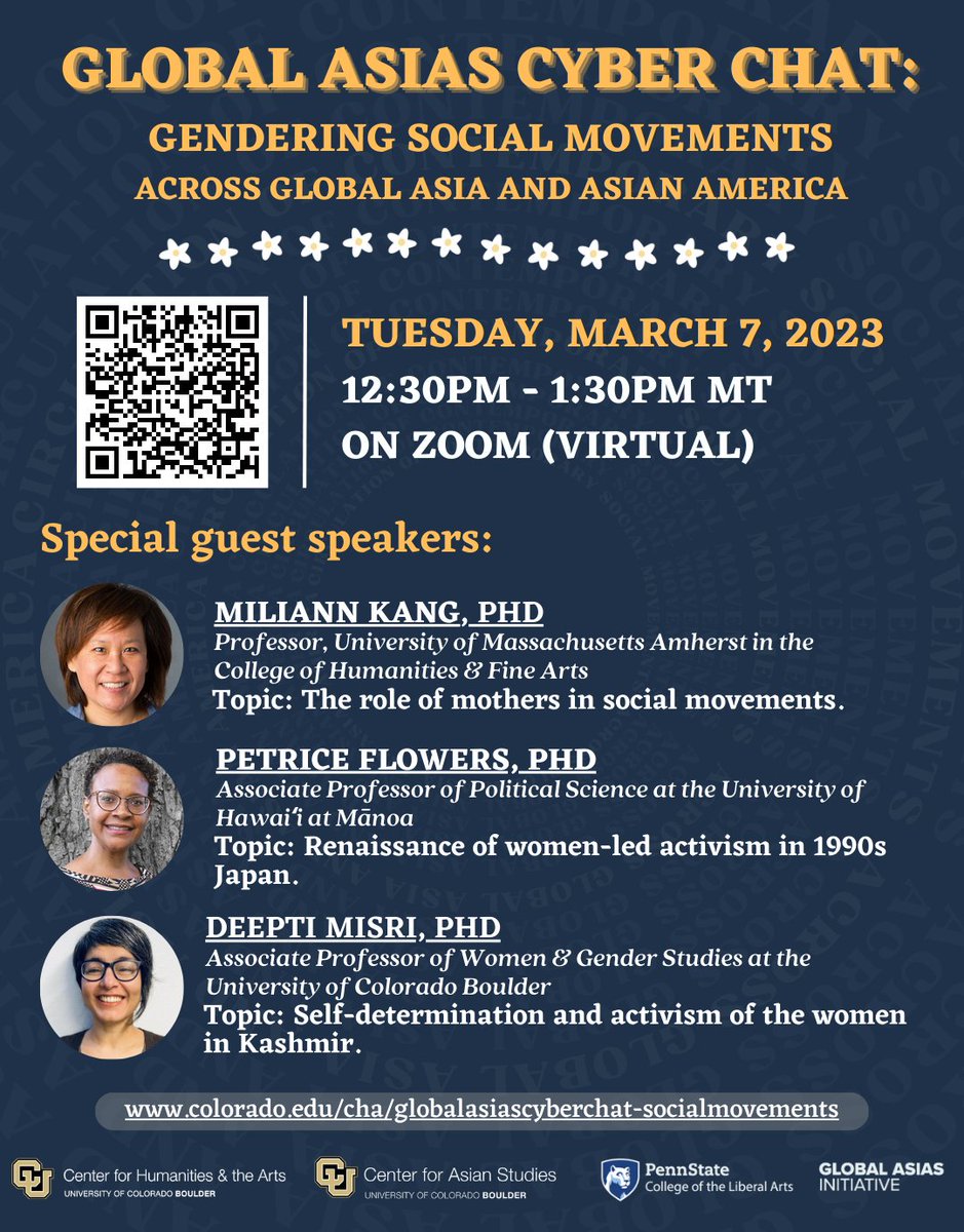We are excited to announce our next Global Asias Cyber Chat! Gendering Social Movements across Global Asia and Asian America is hosted by <a href="/CUBoulderCHA/">CU Boulder Humanities & the Arts</a> and the CU Center for Asian Studies in partnership with the GAI. Register at bit.ly/3KnVd9A @Drjenho
