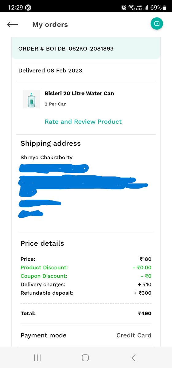 Pickpeters's tweet photo. I have paid Rs. 300 as security deposit twice for an order, once online and again to delivery person. Despite following up more than 20 times with customer care and distributor I didn't receive the refund of security deposit even after 16 days. Pathetic service from @BisleriZone https://t.co/jCL3tRfhIE