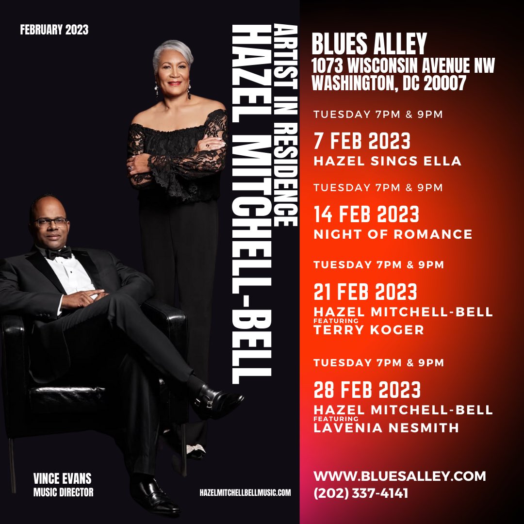 HazelMitchellB1's tweet photo. Join Hazel Mitchell-Bell at Blues Alley for an evening of Jazz and dinner. Two shows at 7:00pm and 9:00pm. https://t.co/06syPGxZwG