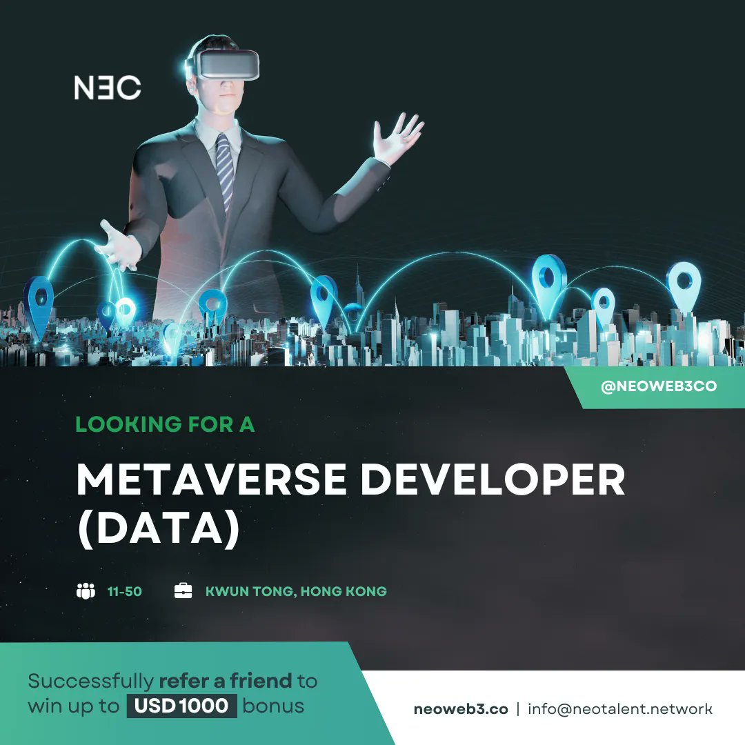 neoweb3co's tweet photo. Looking for a #Metaverse #Developer (#data)
https://t.co/rTgbuHTqvV | info@neotalent.network
#neoweb3co #web3consultancy #techrecruitment #metaversedeveloper https://t.co/UPZcSL4vQr