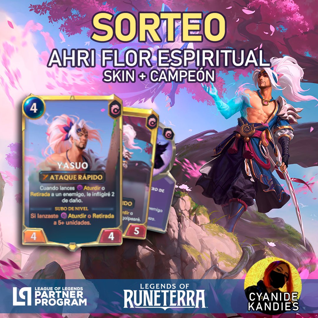 🌸SORTEO SKIN YASUO FLOR ESPIRITUAL (LOR)🌸

Solo debes:
👤Seguirme  <a href="/CyanideKandies/">✨ INF Cyan✨</a>
🔁RT y ♥️ like a éste tweet
💬Etiqueta un amigo en los comments

Saco el ganador el 26/2. Suerte ♥ 

#LeaguePartner 
<a href="/LoRLATAM/">Legends of Runeterra LATAM</a>
 #LPP
